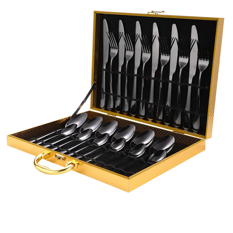 Shopi Vella knife and spoon set in gold case perfect for premium dinnerware for entertaining