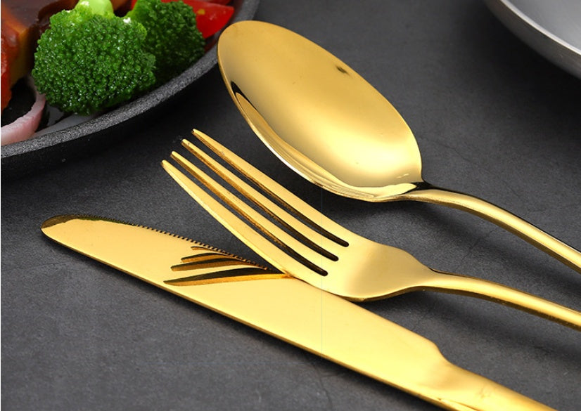 Shopi Vella gold cutlery set with knife fork and spoon as premium dinnerware for entertaining