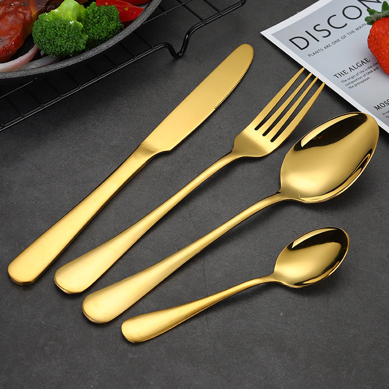 Shopi Vella gold flatware set featuring knife fork and spoons for premium dinnerware for entertaining