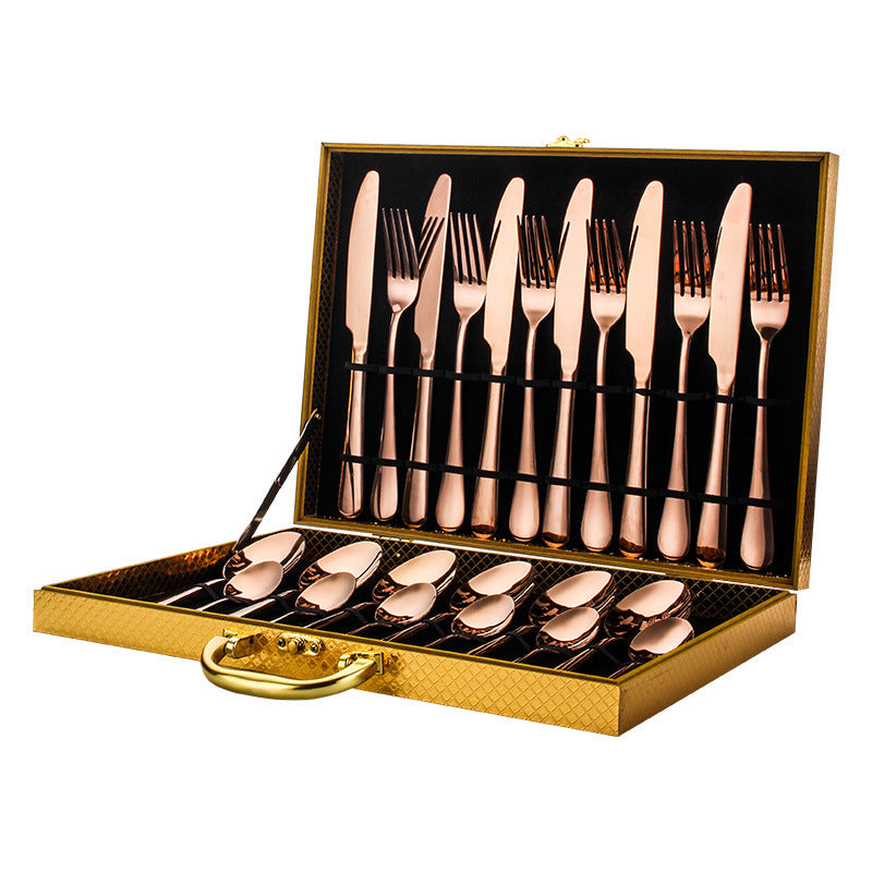 Shopi Vella rose gold knives and forks set in gold case premium dinnerware for entertaining