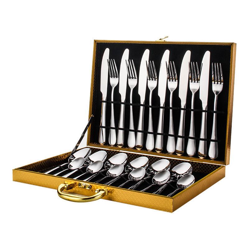 Shopi Vella premium dinnerware for entertaining stainless steel knife fork spoon set in gold case