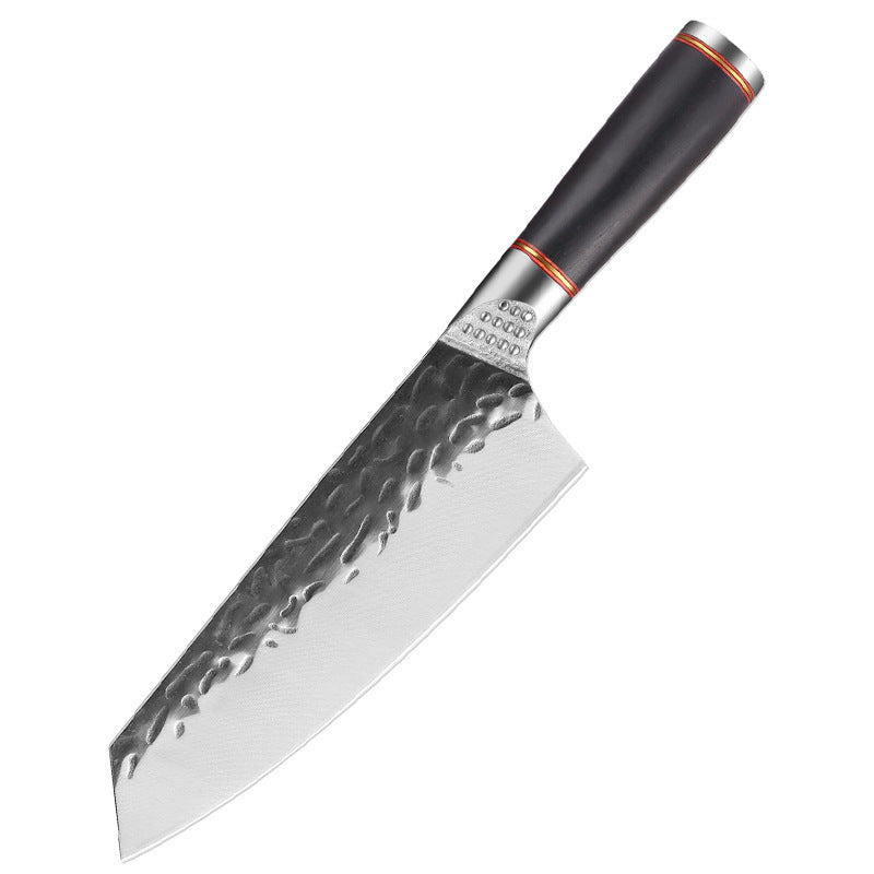 Shopi Vella premium forged steel chopping knife with hammered textured blade and ergonomic handle