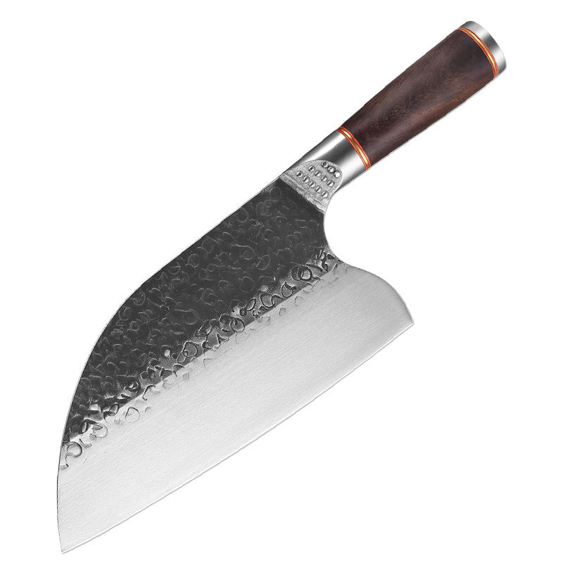 Shopi Vella premium forged steel chopping knife with hammered blade and ergonomic wooden handle