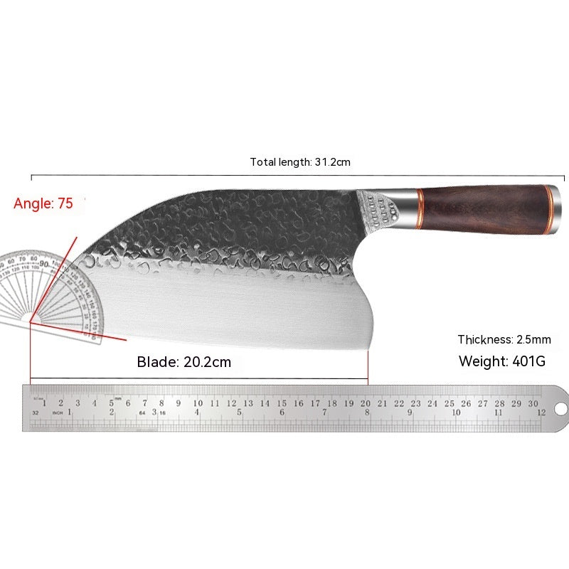 Shopi Vella premium forged steel chopping knife with 20.2 cm hammered blade and wooden handle