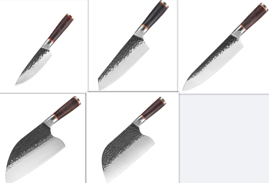 Shopi Vella premium forged steel chopping knife with hammered blade and wooden handle for kitchen use