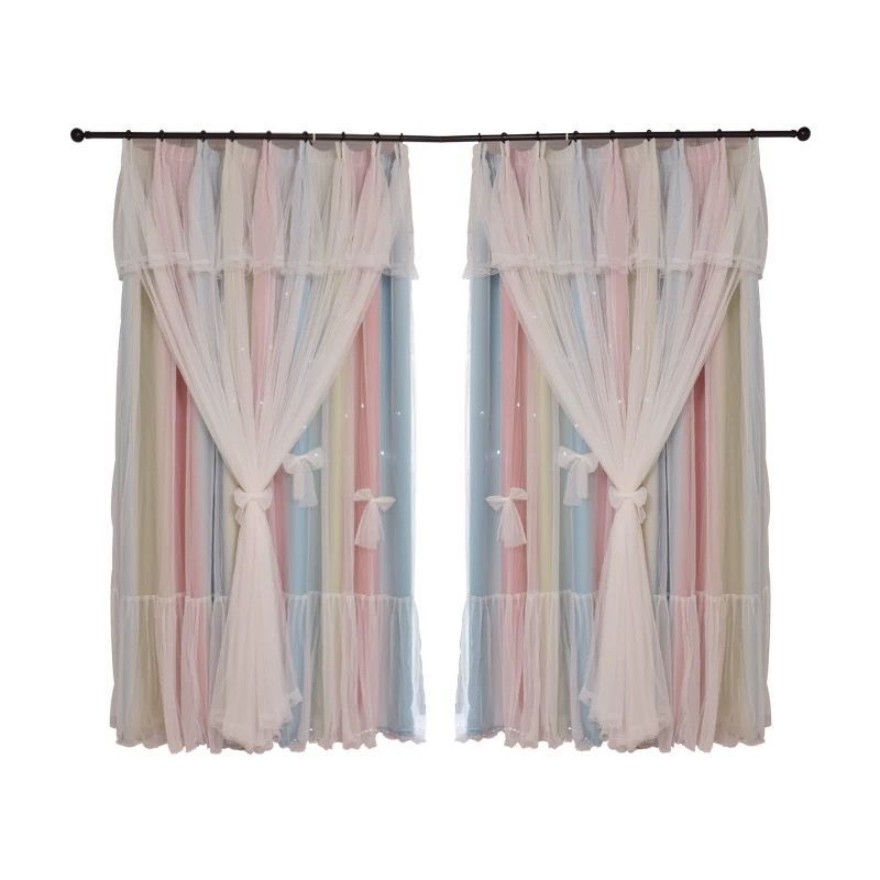 Shopi Vella comfortable princess style bedroom curtains with pastel colors and sheer tiebacks