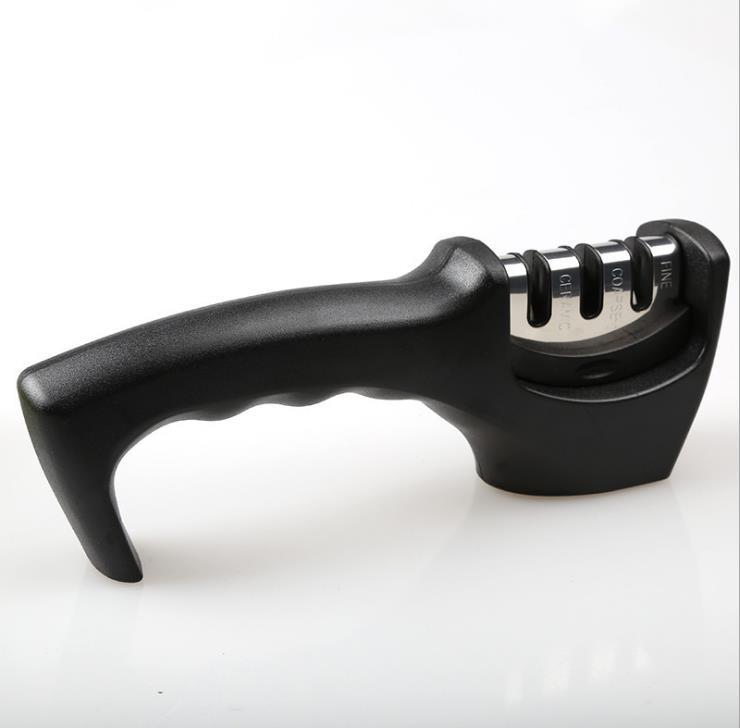 Shopi Vella professional knife sharpener with ergonomic black handle and three sharpening slots