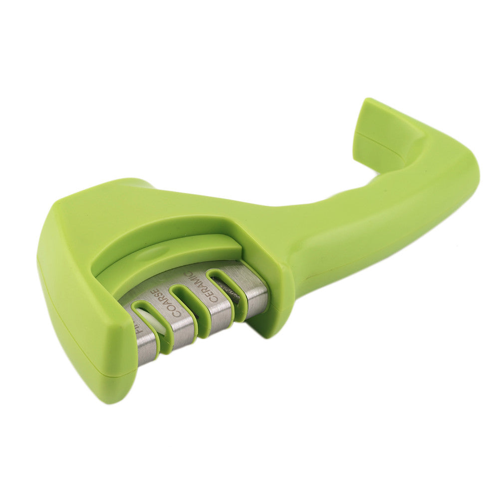 Shopi Vella green professional knife sharpener with ergonomic handle and multi-stage sharpening slots