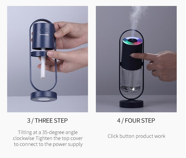 Shopi Vella projection night light humidifier for bedroom showing assembly and operation steps