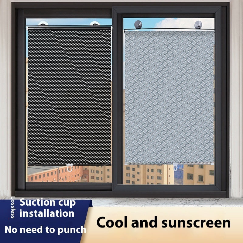 Shopi Vella curtains with punch-free balcony shutter design featuring suction cup installation for easy cooling and sunscreen