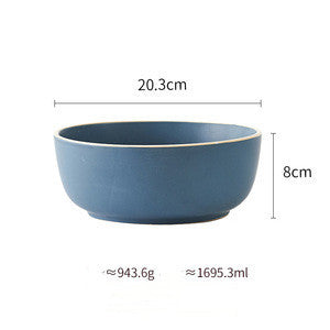 Shopi Vella pure color ceramic plate blue bowl 20.3cm diameter and 8cm height dinnerware