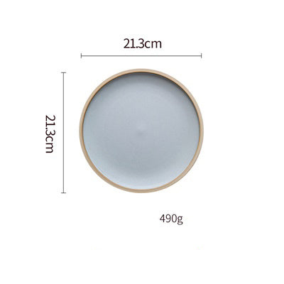 Shopi Vella pure color ceramic plate in light blue with 21.3 cm diameter and natural brown rim