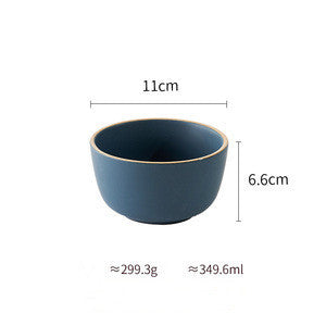 Shopi Vella pure color ceramic plate bowl in dark blue with gold rim measuring 11cm diameter
