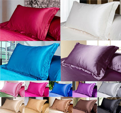 Shopi Vella pure silk pillow case collection in multiple colors including red white blue purple pink and beige