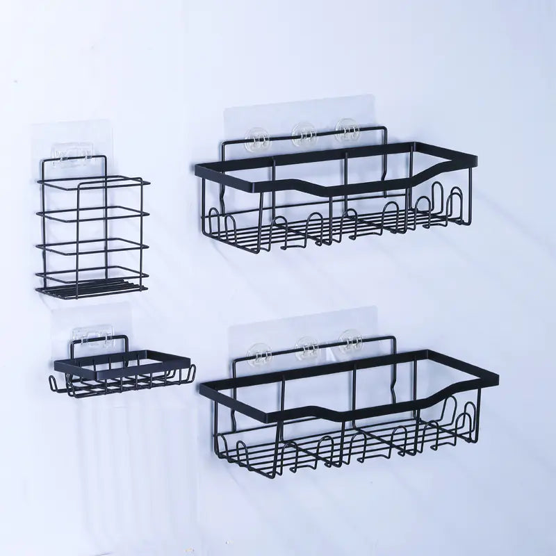 Shopi Vella Wall-Mounted Shower Storage Rack Set - Durable Black Metal