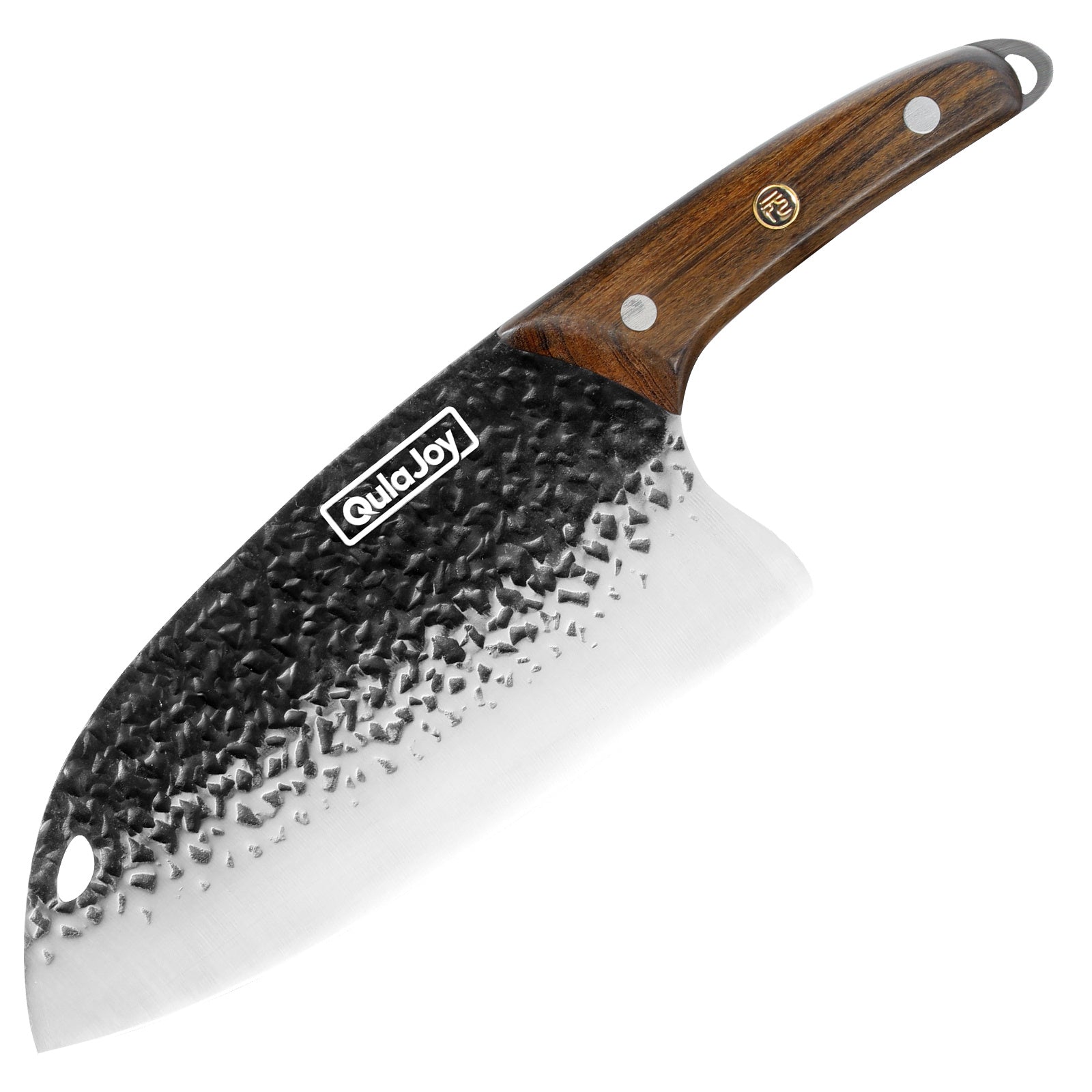 Professional butcher knife for home kitchen with hammered blade and wooden handle by Shopi Vella
