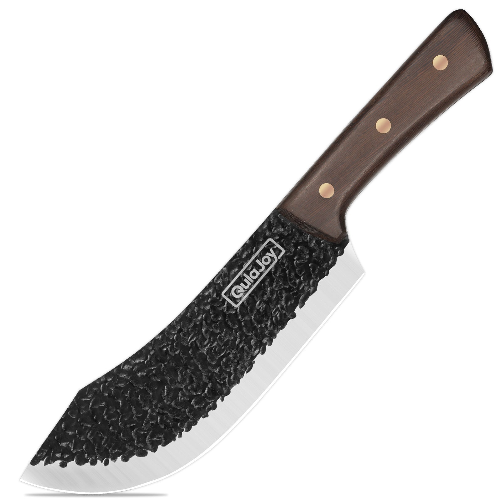 Shopi Vella professional butcher knife for home kitchen with hammered blade and wooden handle