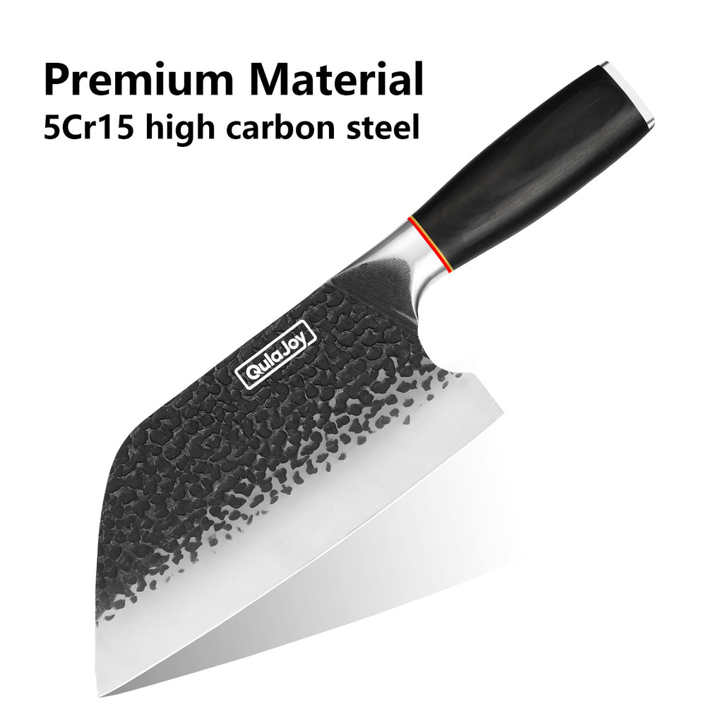 Professional butcher knife for home kitchen with high carbon steel blade and black ergonomic handle