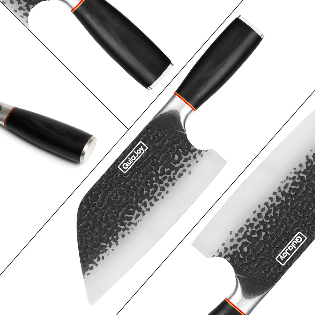Shopi Vella professional butcher knife for home kitchen with textured blade and black ergonomic handle