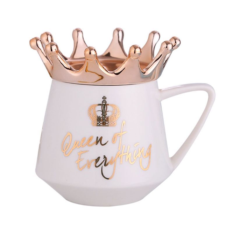 Shopi Vella queen mug with gold crown and Queen of Everything inscription in gold
