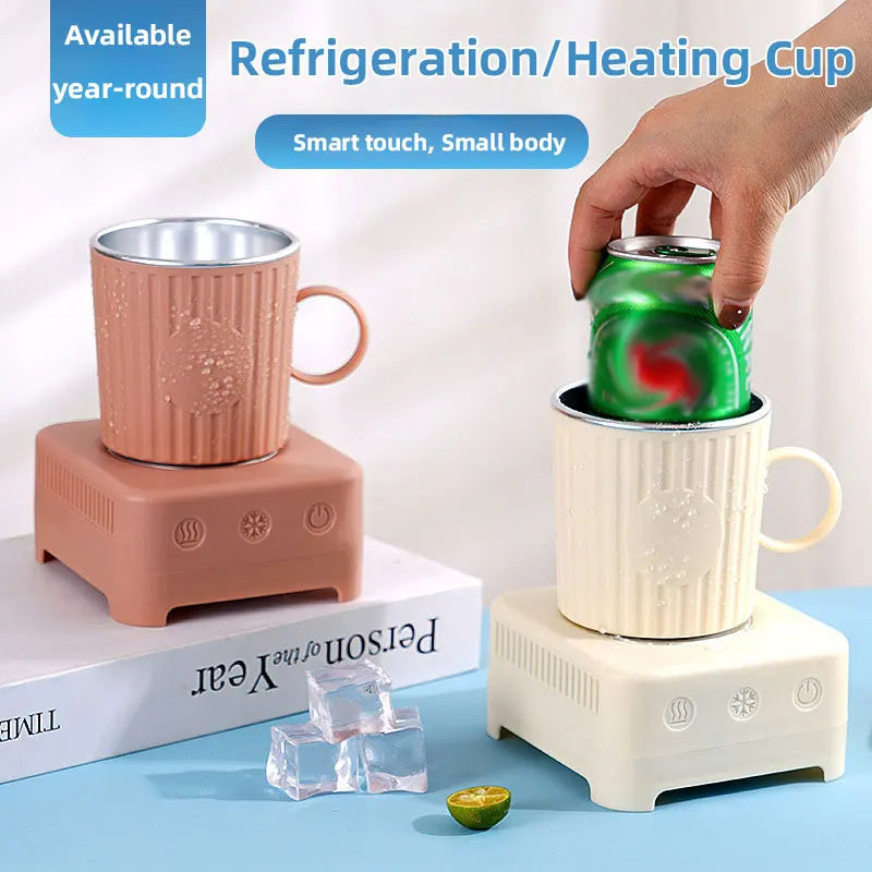 Shopi Vella quick beverage ice maker machine with refrigeration and heating cup in beige and brown colors