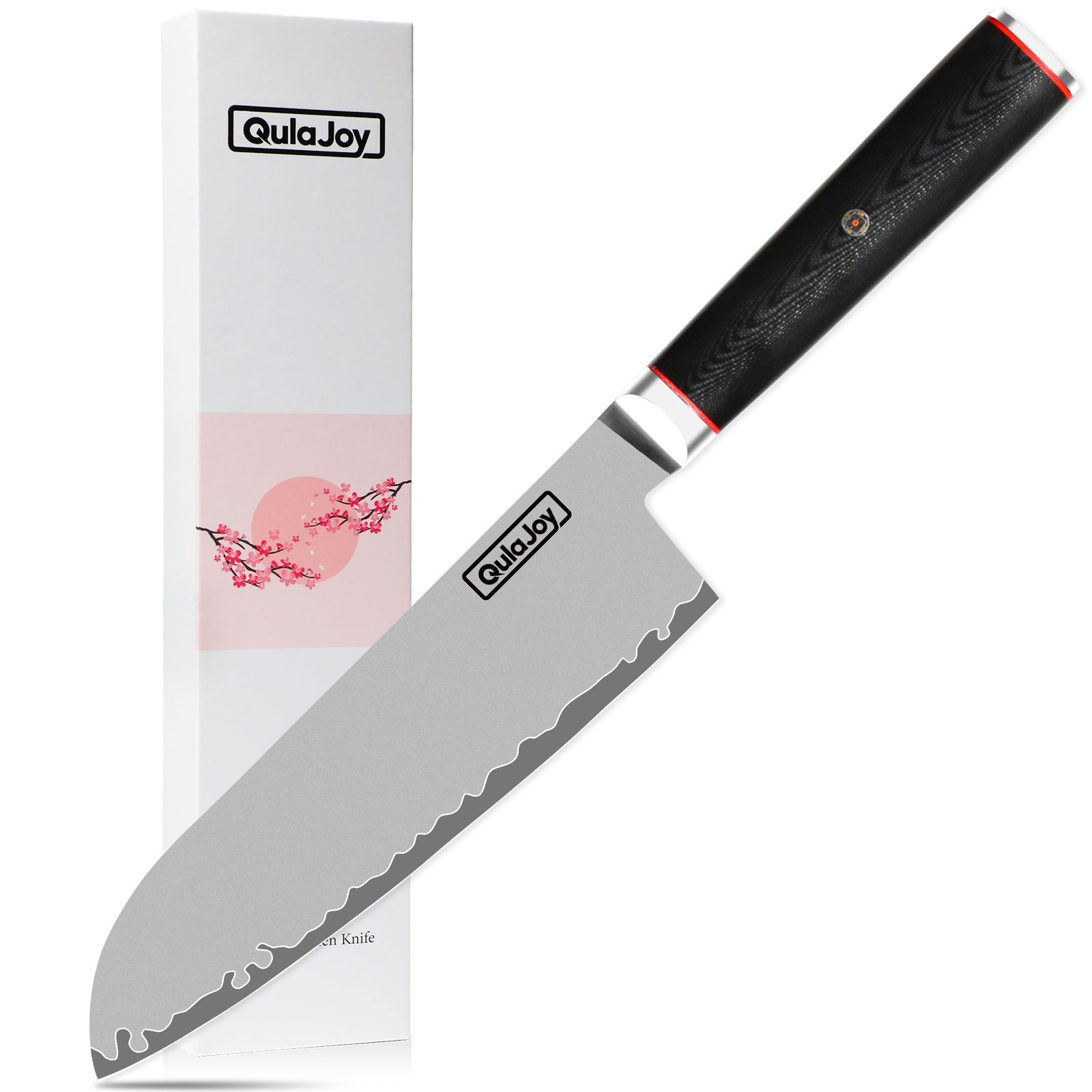 Shopi Vella 10Cr15MoV steel slicing knife with black handle and packaging box