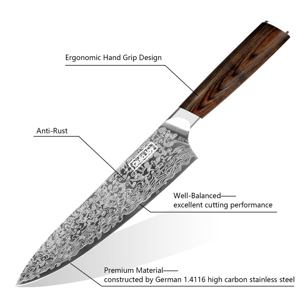 Shopi Vella German steel kitchen knife with ergonomic wooden handle and high carbon stainless steel blade