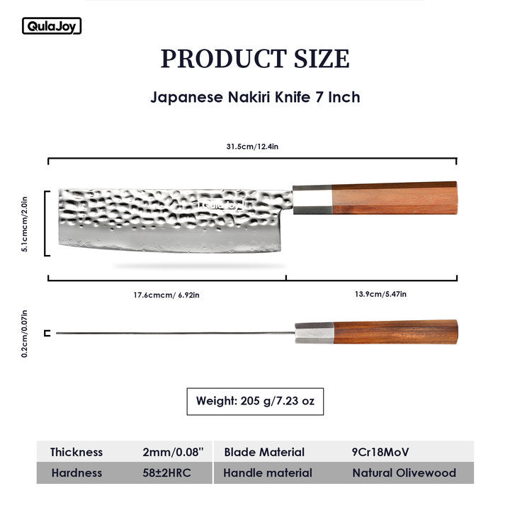 Hand forged vegetable knife with olivewood handle Japanese Nakiri knife 7 inch with hammered blade texture