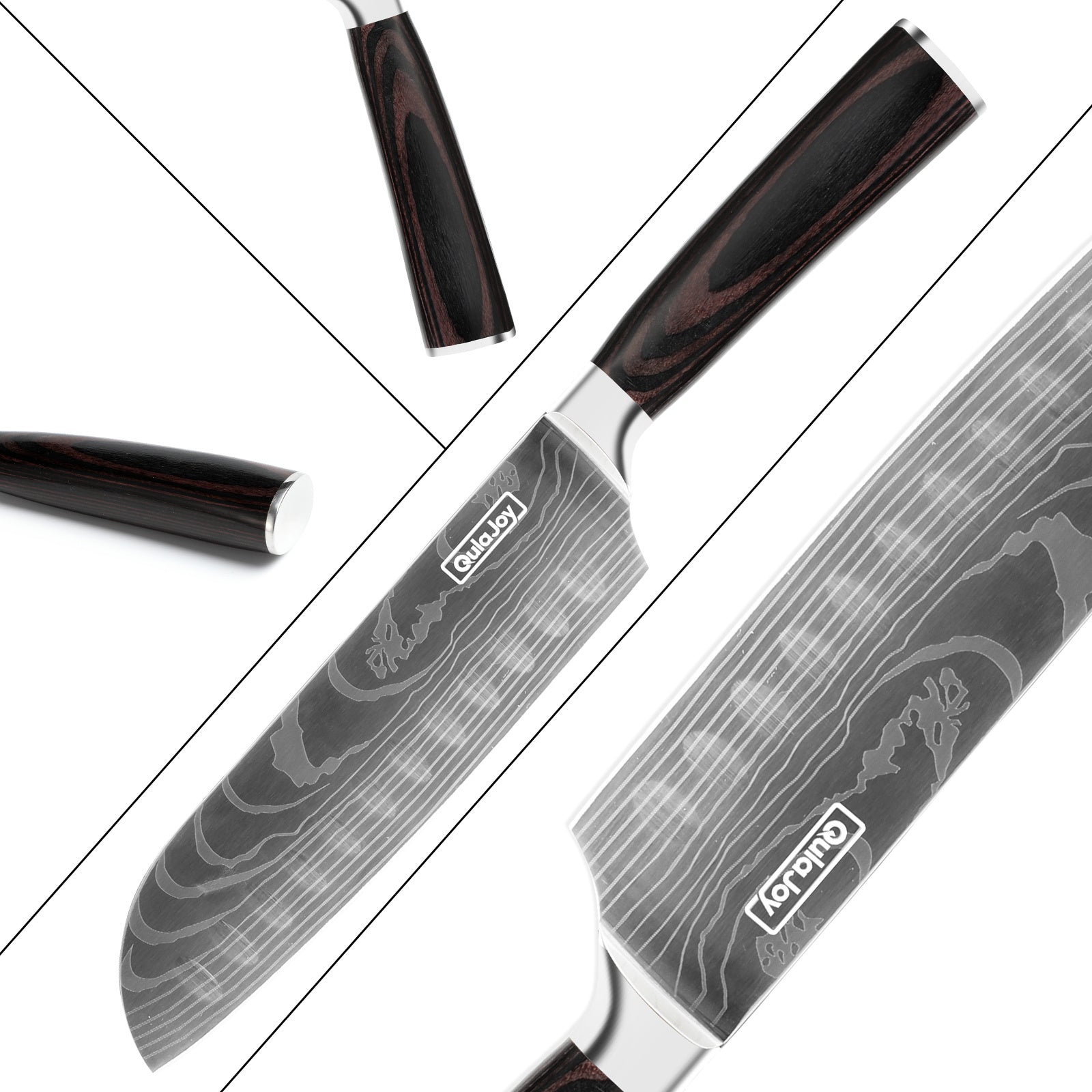 Shopi Vella Japanese chef knife for home cooking with Damascus steel blade and dark wooden handle
