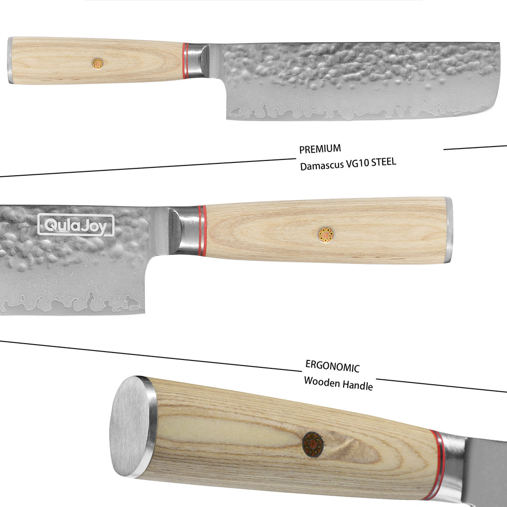 Nakiri knife Japanese vegetable with premium Damascus VG10 steel blade and ergonomic wooden handle