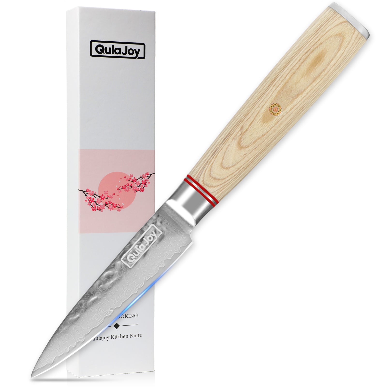 Nakiri knife Japanese vegetable with hammered steel blade and wooden handle by Shopi Vella