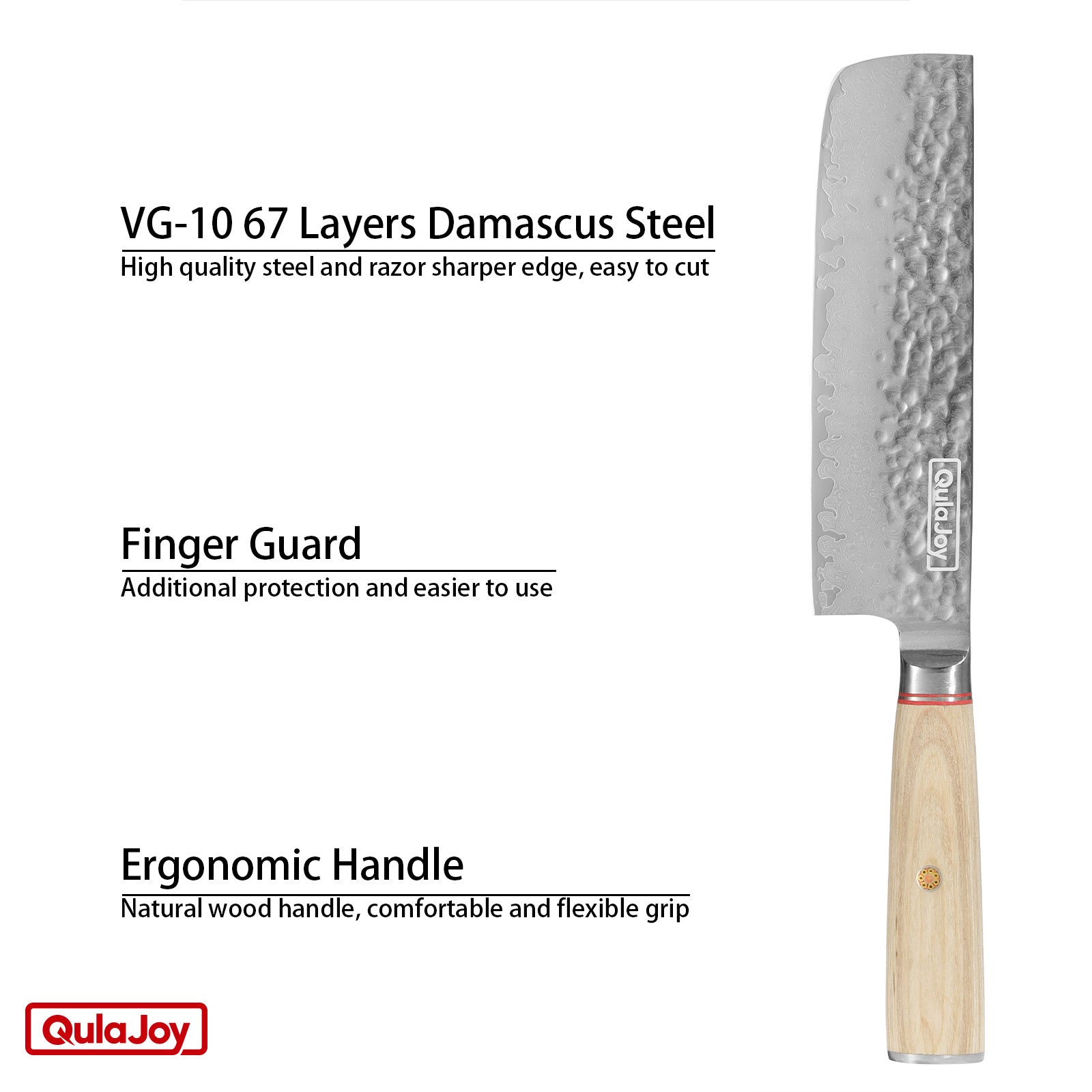 Nakiri knife Japanese vegetable with VG-10 Damascus steel blade and ergonomic wood handle by Shopi Vella