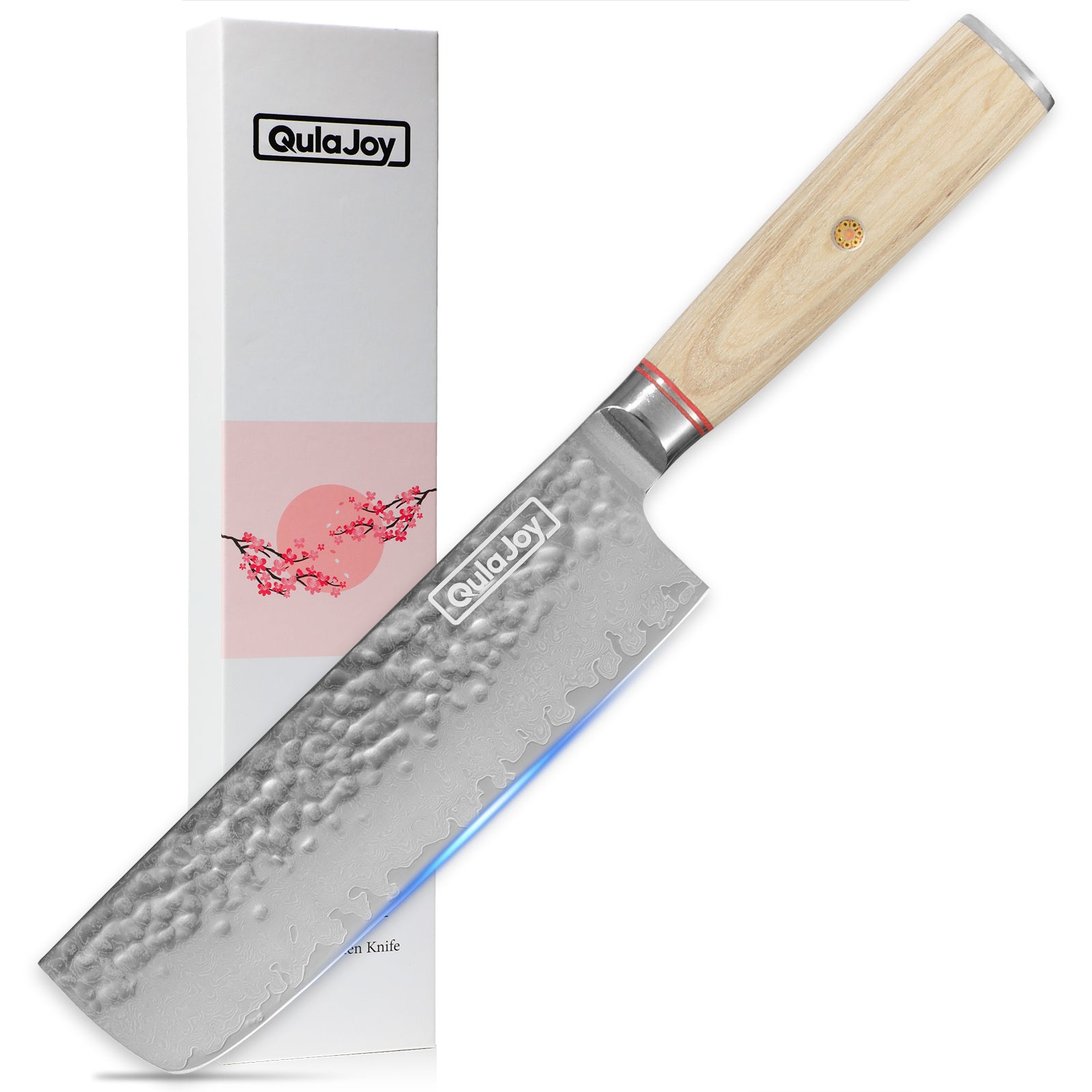 Nakiri knife Japanese vegetable with hammered stainless steel blade and wooden handle by Shopi Vella