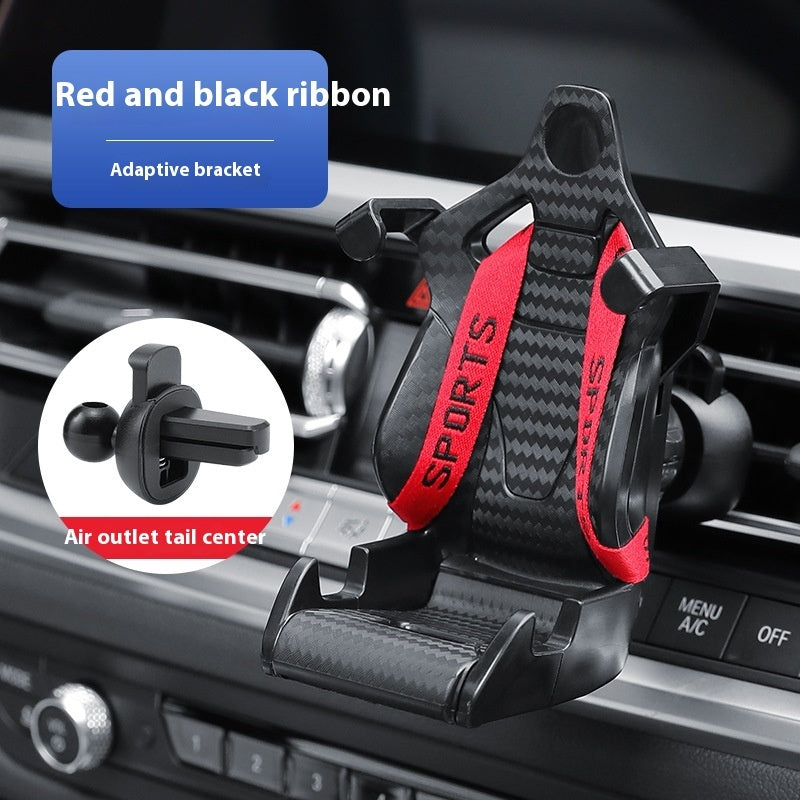 Shopi Vella racing seat car phone holder with red and black ribbon design mounted on car air outlet