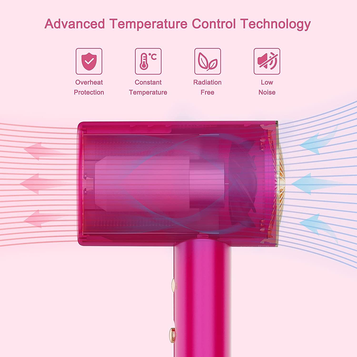 Shopi Vella fast drying ionic hair dryer for travel showing advanced temperature control technology