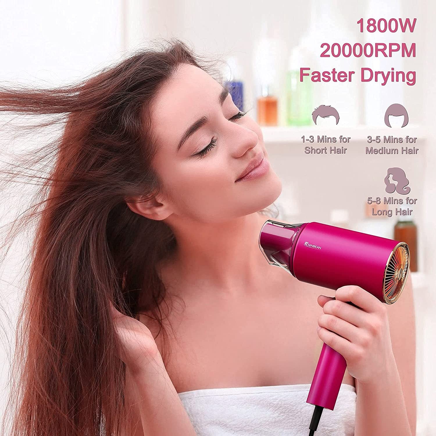 Shopi Vella bathroom storage featuring fast drying ionic hair dryer for travel in pink with 1800W power
