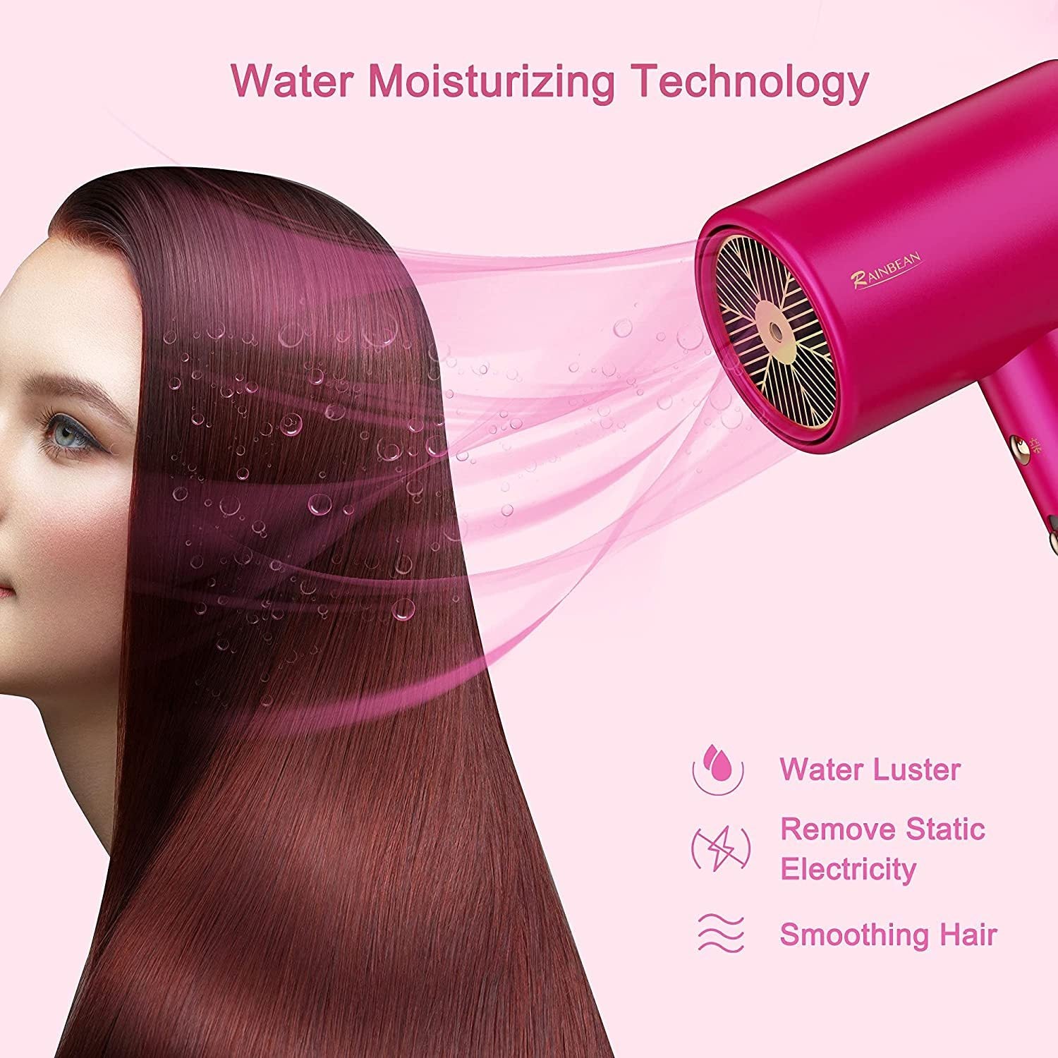 Shopi Vella fast drying ionic hair dryer for travel in pink with water moisturizing technology
