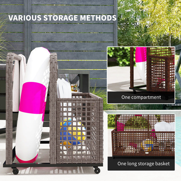 Shopi Vella rattan storage basket for home with multiple compartments and wheels for easy mobility