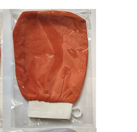 Shopi Vella rayon bath glove exfoliating in orange with white cuff for home storage and personal care