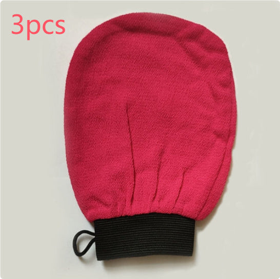 Shopi Vella pink rayon bath glove exfoliating mitt with black cuff for home storage and personal care