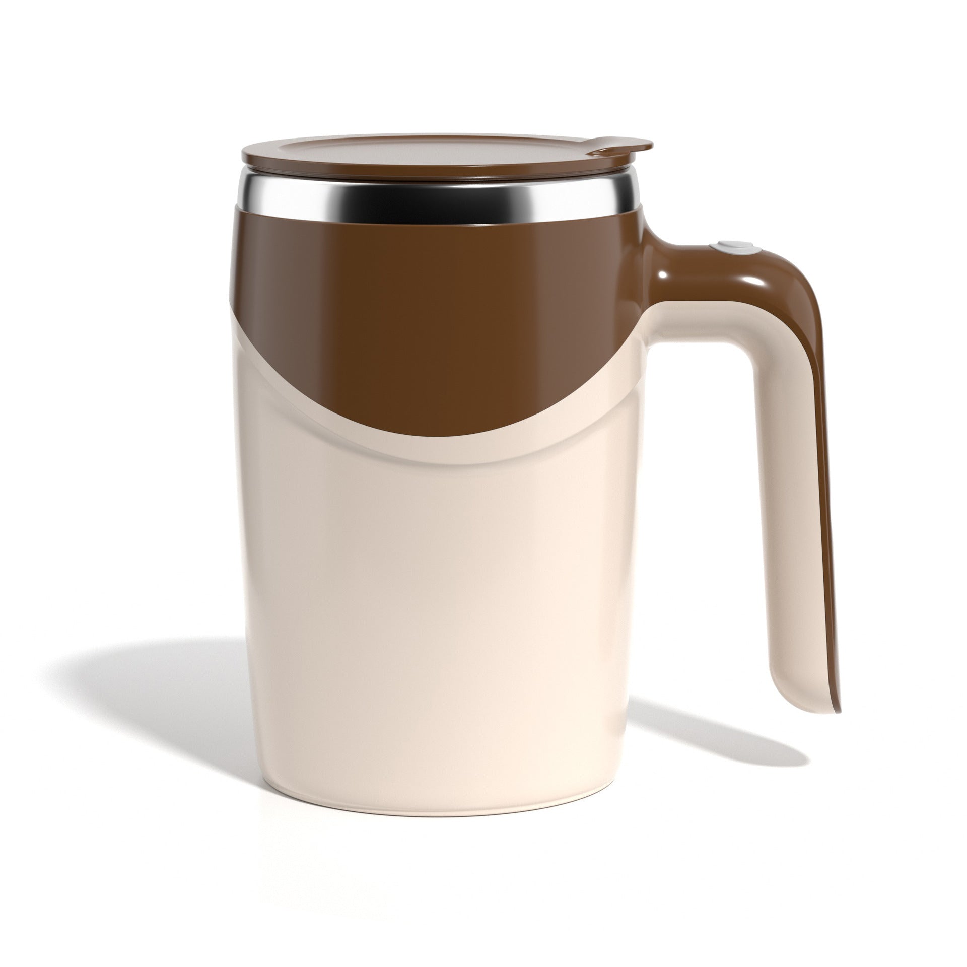 Shopi Vella rechargeable automatic stirring cup in brown and cream for easy mixing and baking