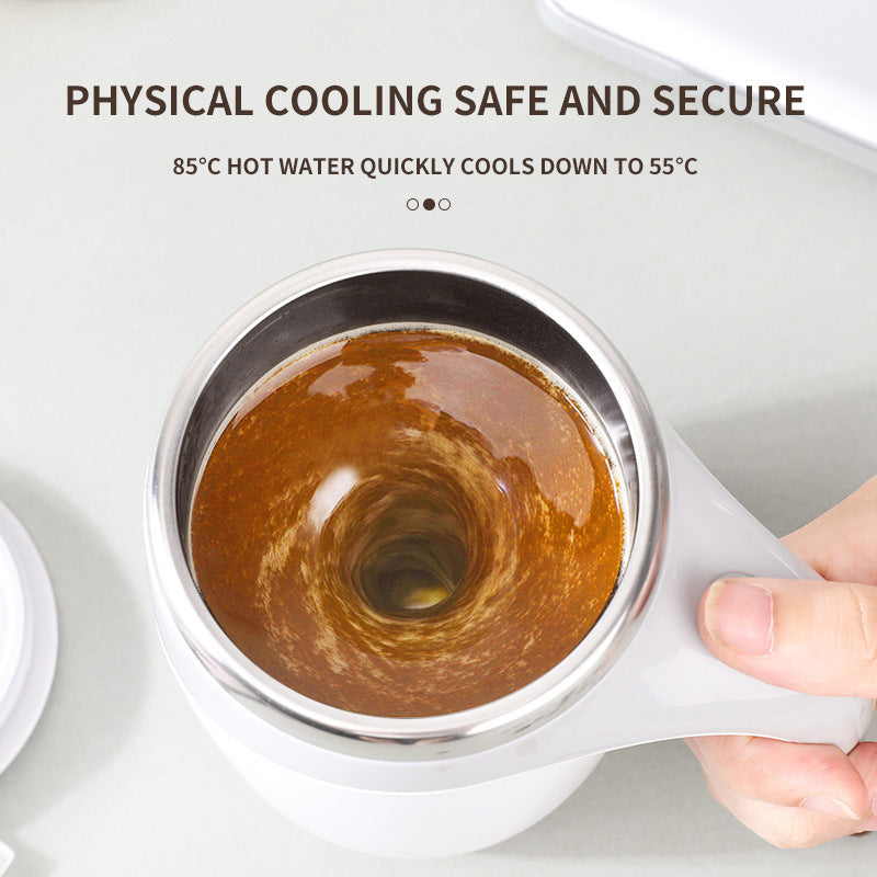 Shopi Vella rechargeable automatic stirring cup mixing hot liquid with physical cooling feature