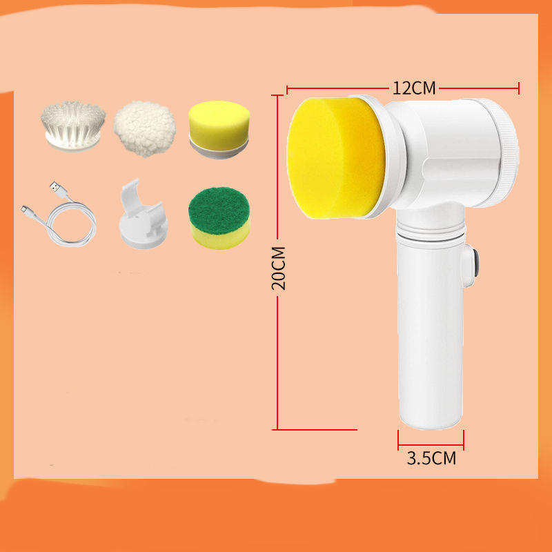 Shopi Vella rechargeable dishwashing brush with multiple interchangeable brush heads and USB charging cable