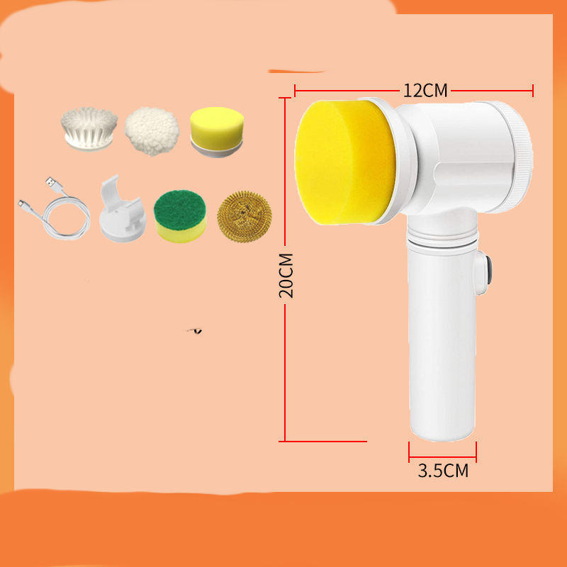 Rechargeable dishwashing brush with multiple interchangeable cleaning heads and USB charging cable