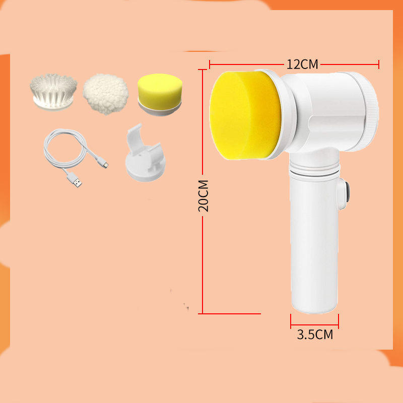 Shopi Vella rechargeable dishwashing brush with multiple interchangeable heads and USB charging cable