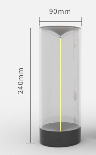 Shopi Vella rechargeable LED camping light in transparent cylindrical design with battery base