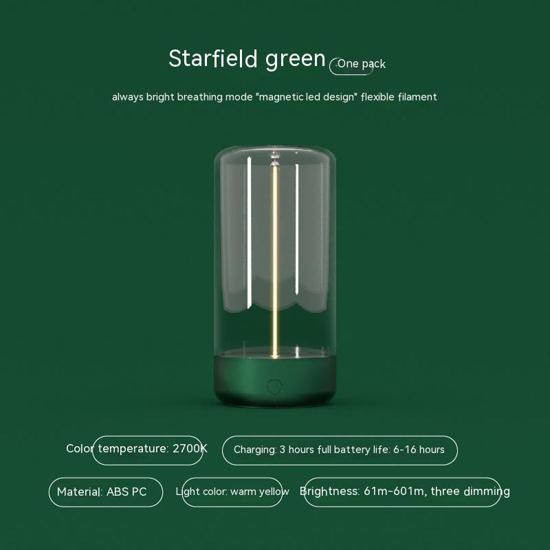 Shopi Vella rechargeable LED camping light in starfield green with warm yellow light and dimming feature