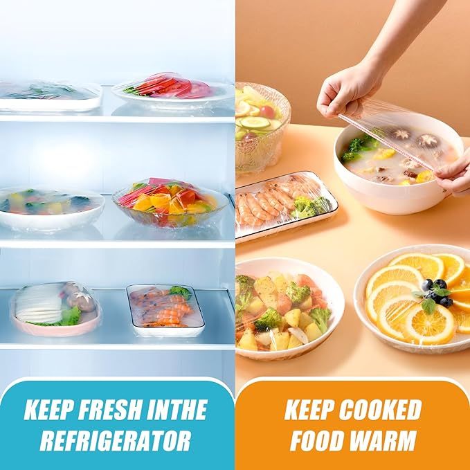 Reusable plastic bowl covers from Shopi Vella keeping food fresh in refrigerator and warm on table