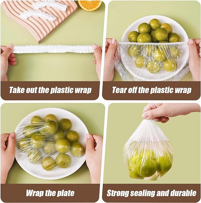 Shopi Vella reusable plastic bowl covers shown stretching and wrapping plates with strong sealing and durability