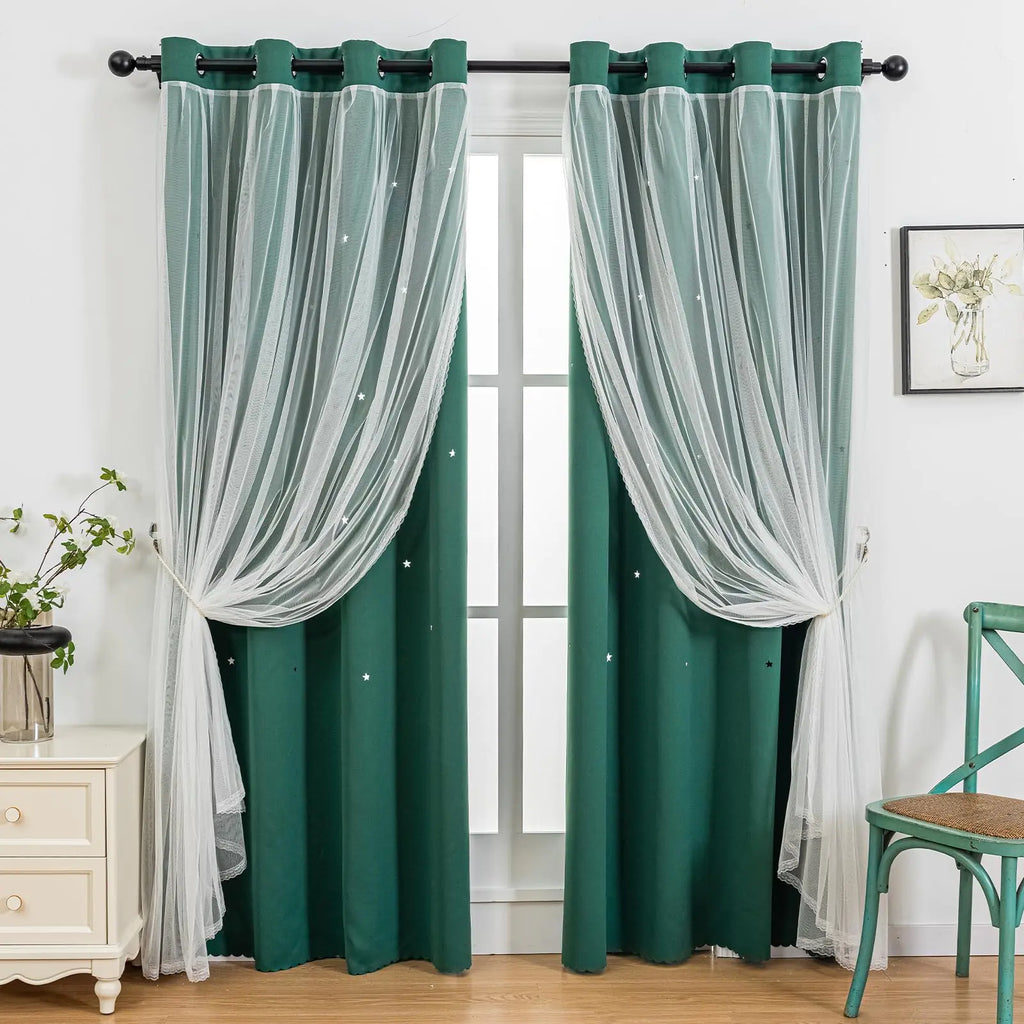 Shopi Vella green room darkening curtains for girls with sheer white overlay in a modern room